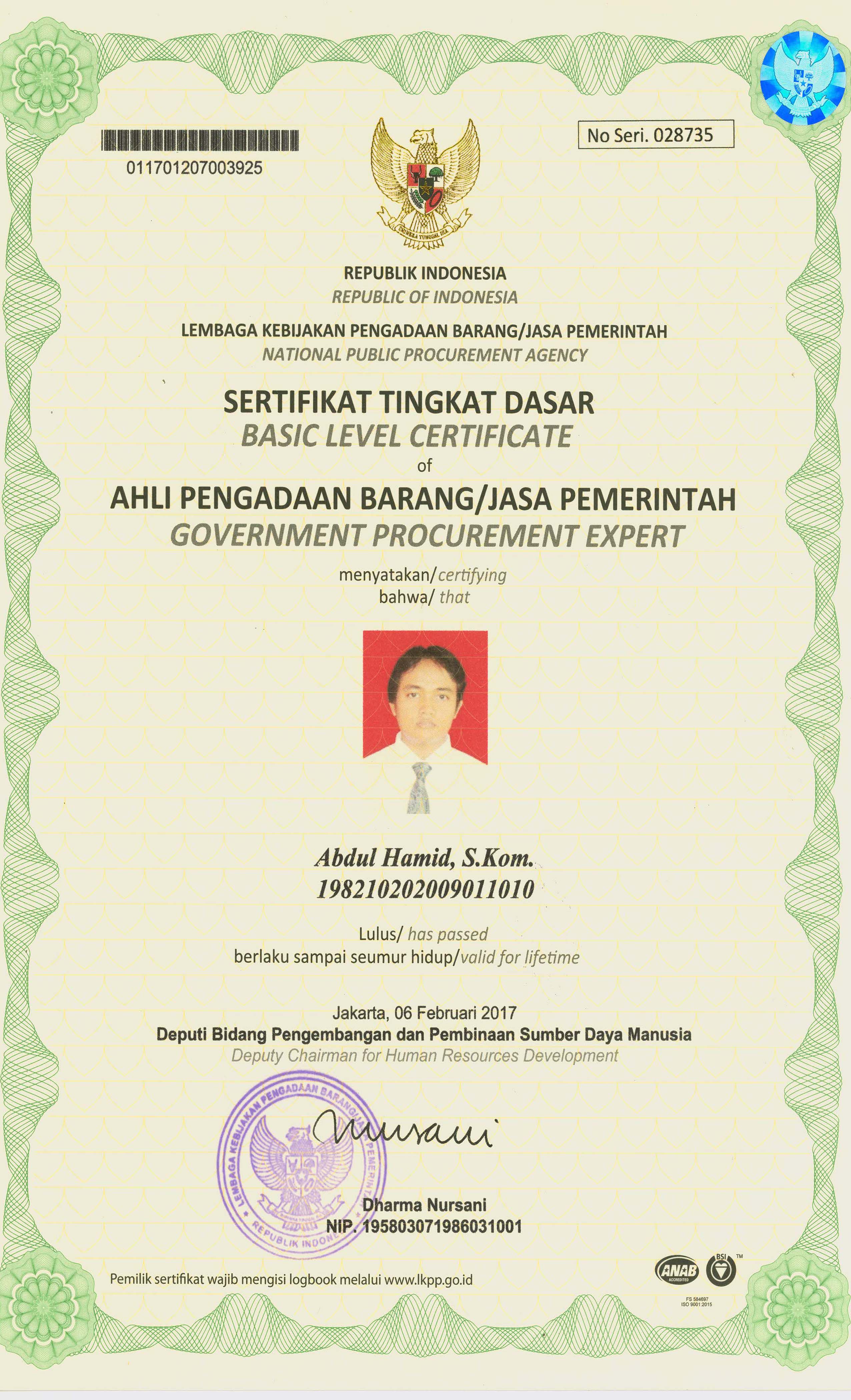 Sertifikat Barang/Jasa